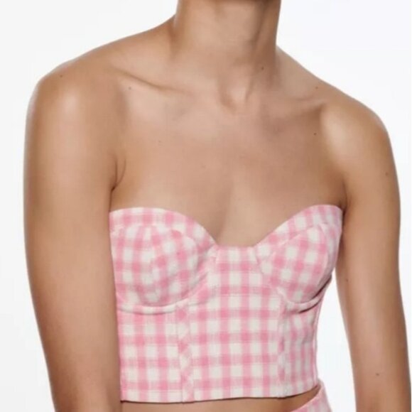 NWT Zara tweed bustier sleeveless tube crop top - Picture 1 of 5